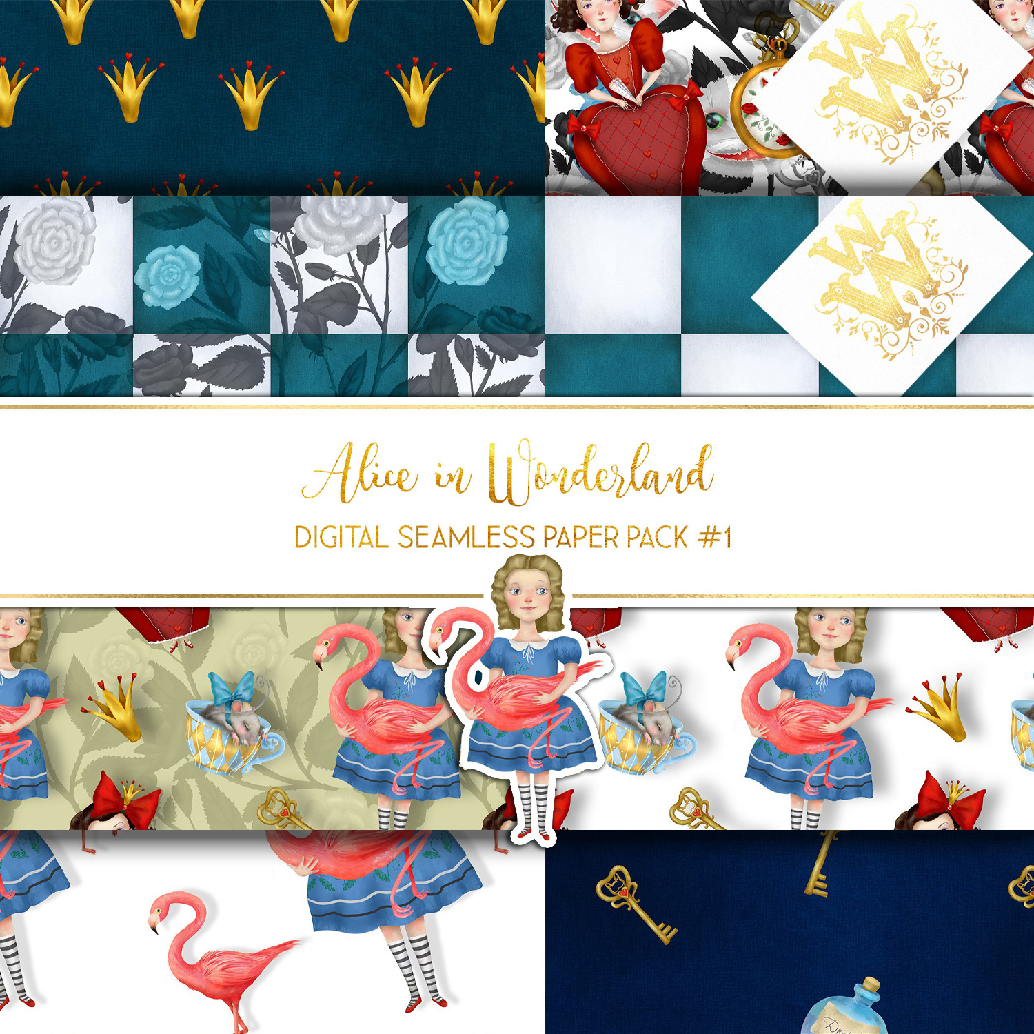 Preview alice in wonderland digital paper pack chess board.