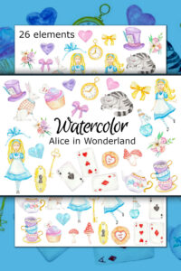 WATERCOLOR CLIPART Alice In Wonderland Fairy Tale Book Tea | Master Bundles