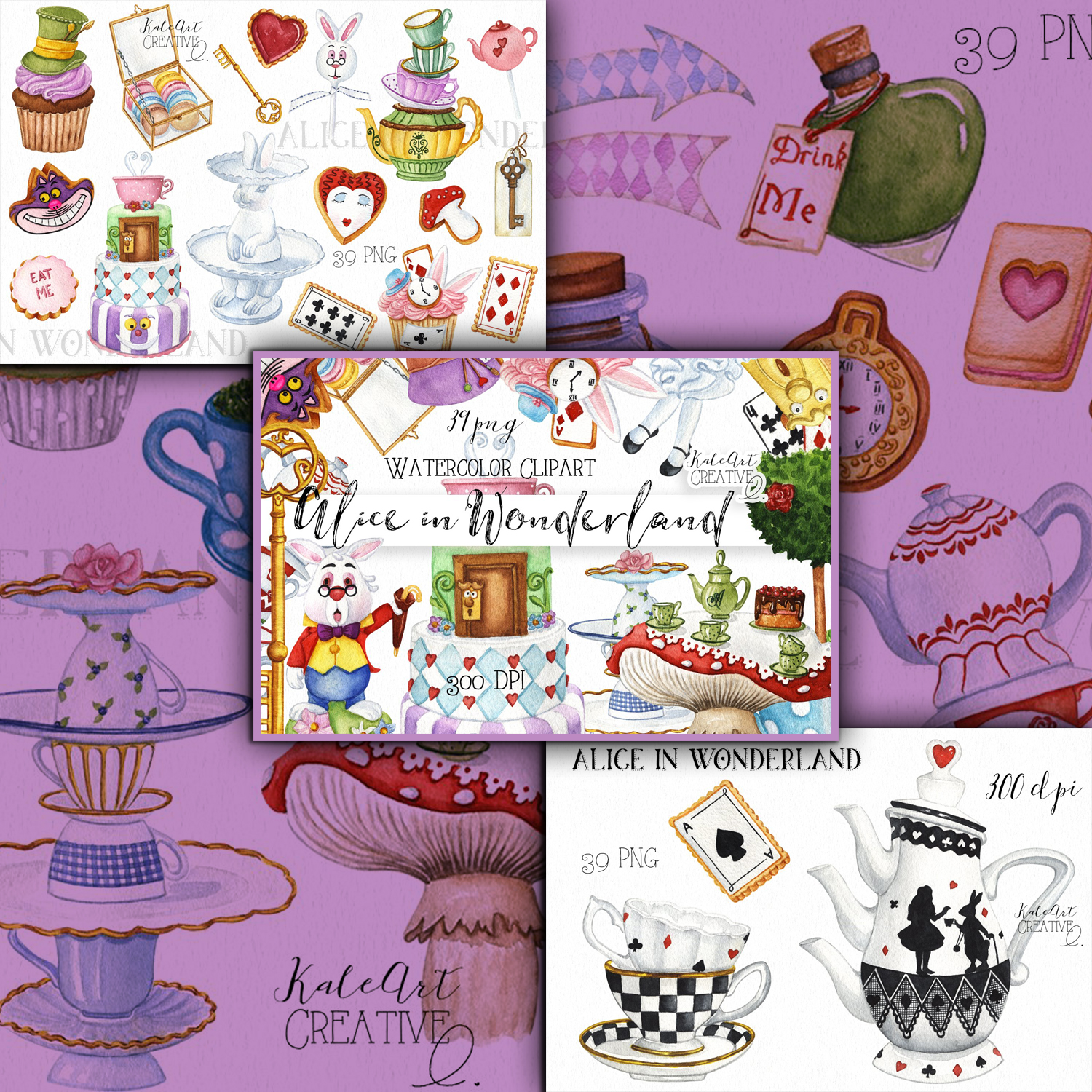 Preview alice in wonderland sweets watercolor clipart.