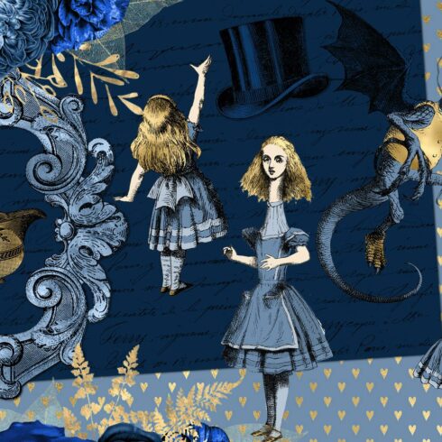Navy Blue And Gold Alice In Wonderland Graphics | Master Bundles