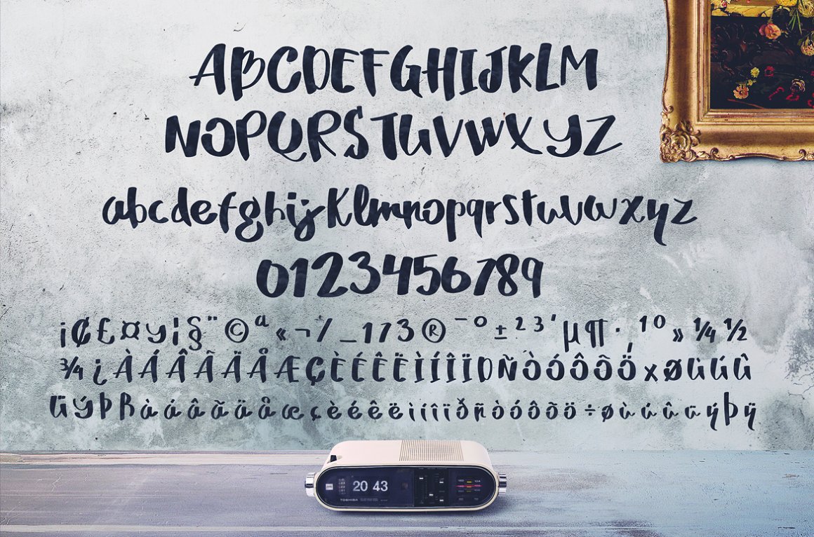 Alphabet and numbers in the set font.