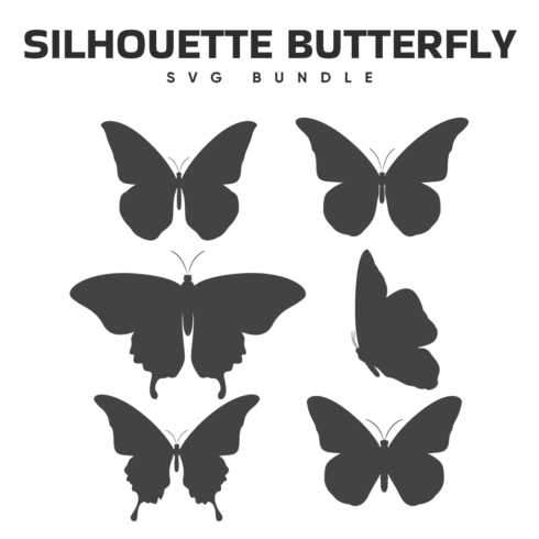 Gray silhouettes of butterflies with spread wings.