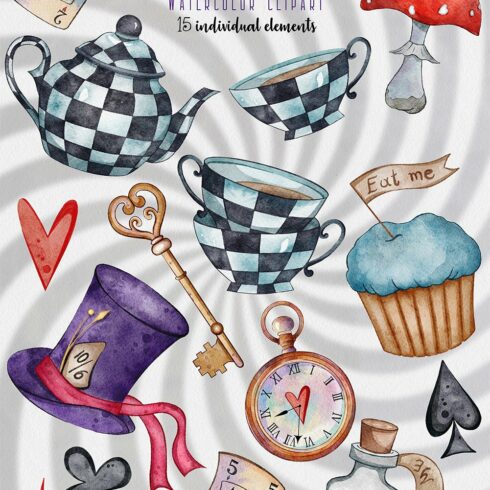 Alice In Wonderland Watercolor Clipart, Tea Party PNG | Master Bundles