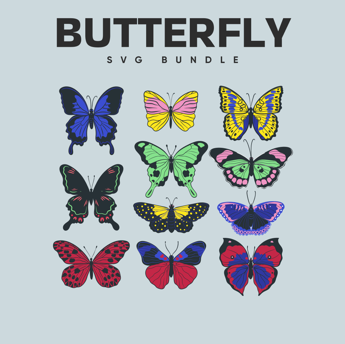Bunch of butterflies with the words butterfly svg bundle.