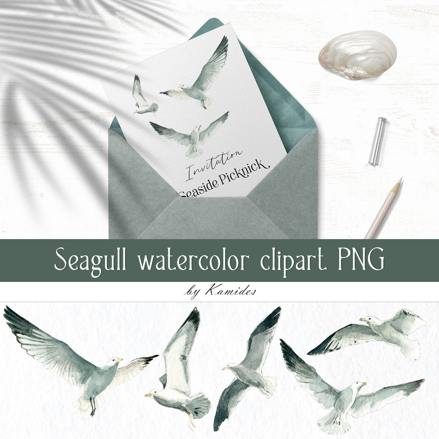 Preview seagull watercolor clipart.