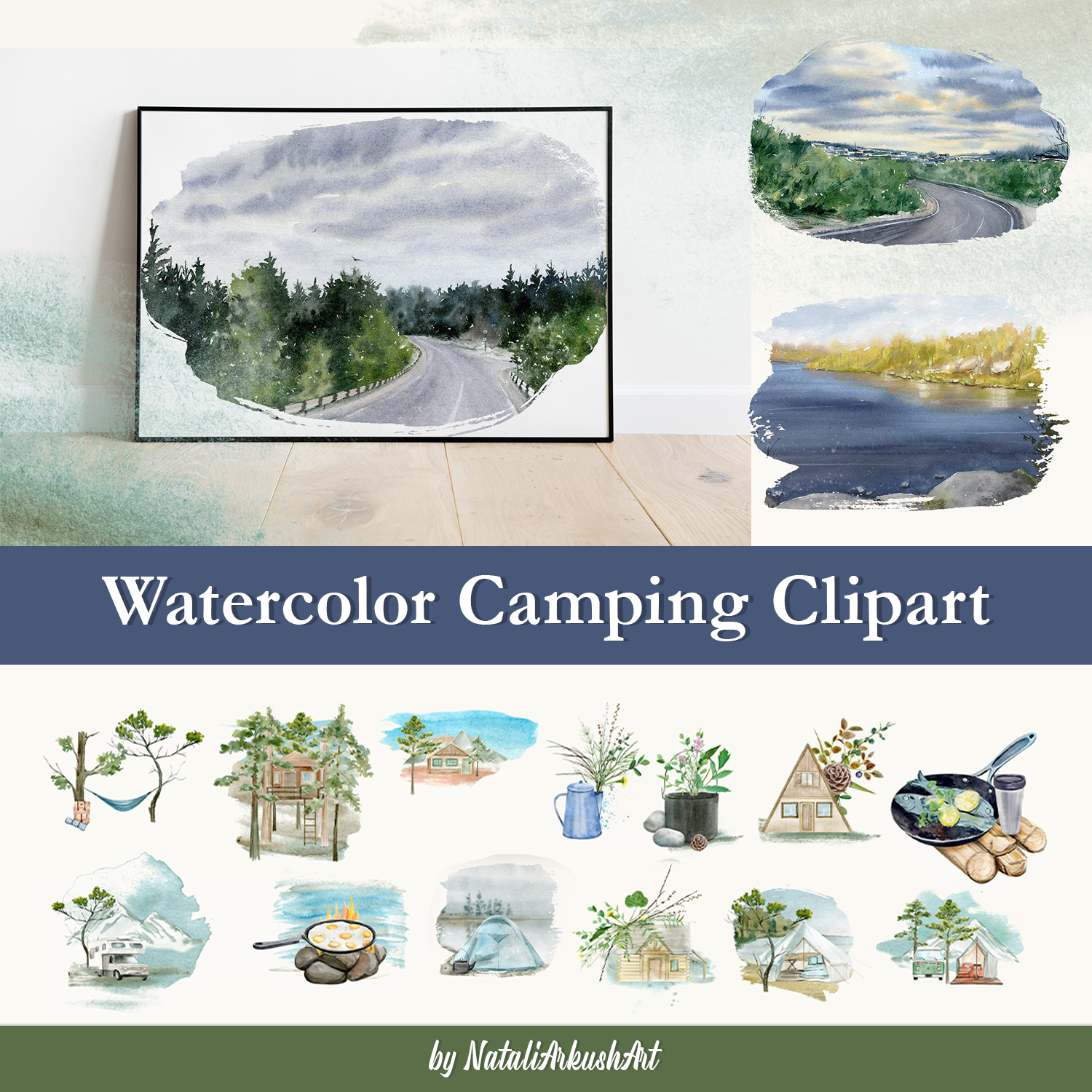Watercolor camping clipart for facebook.