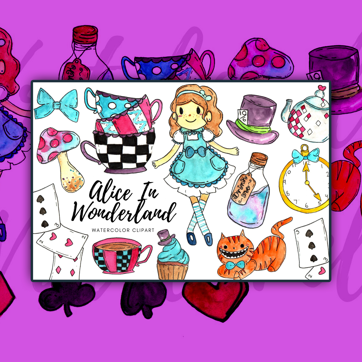 Prints of watercolor alice in wonderland clipart.