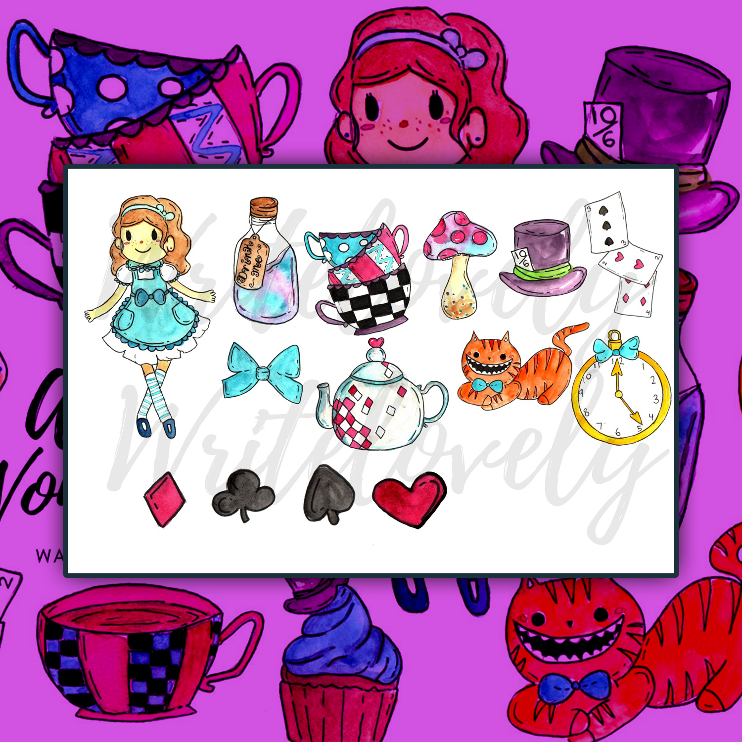 Preview watercolor alice in wonderland clipart.