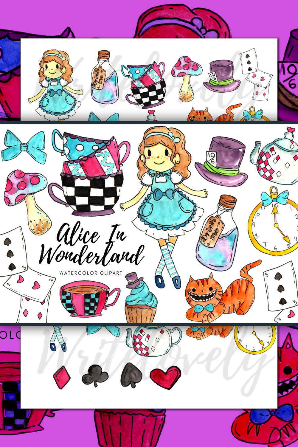 Watercolor alice in wonderland clipart of pinterest.