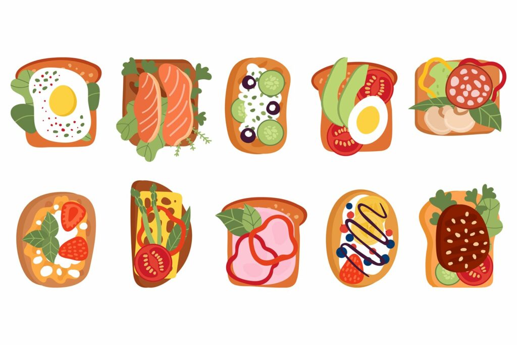 Healthy Toasts. Bread Toast Lunch, Snack Meal With Berry, AV