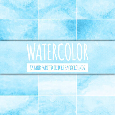 Prints of bright blue watercolor backgrounds.