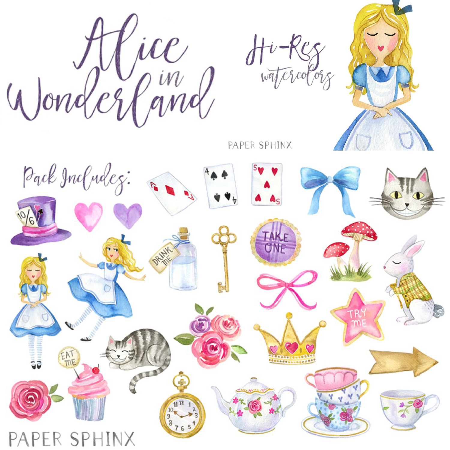 Preview alice in wonderland clipart set.
