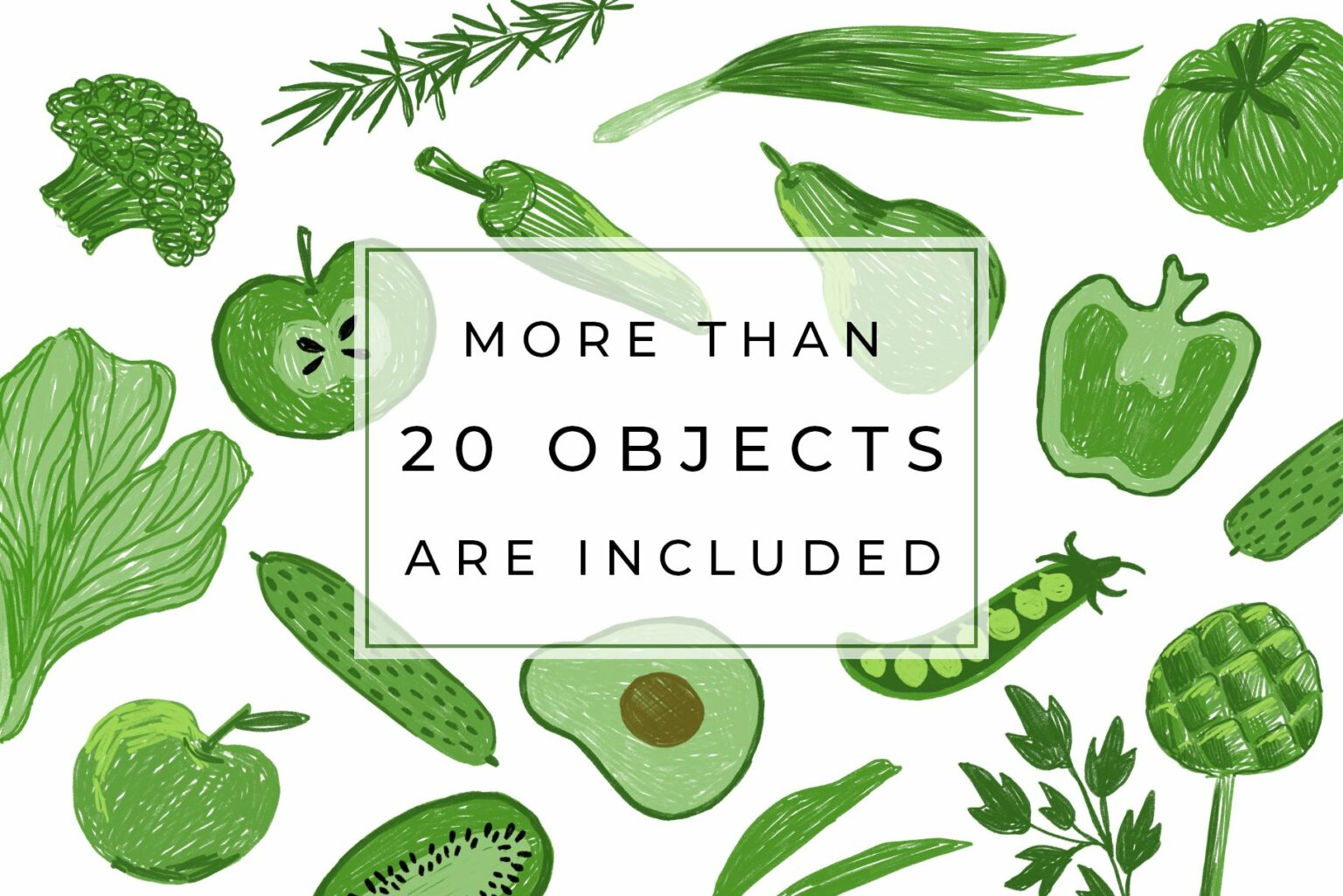 Object Patterns Food GREEN FOOD – Objects And Patterns Pack – MasterBundles