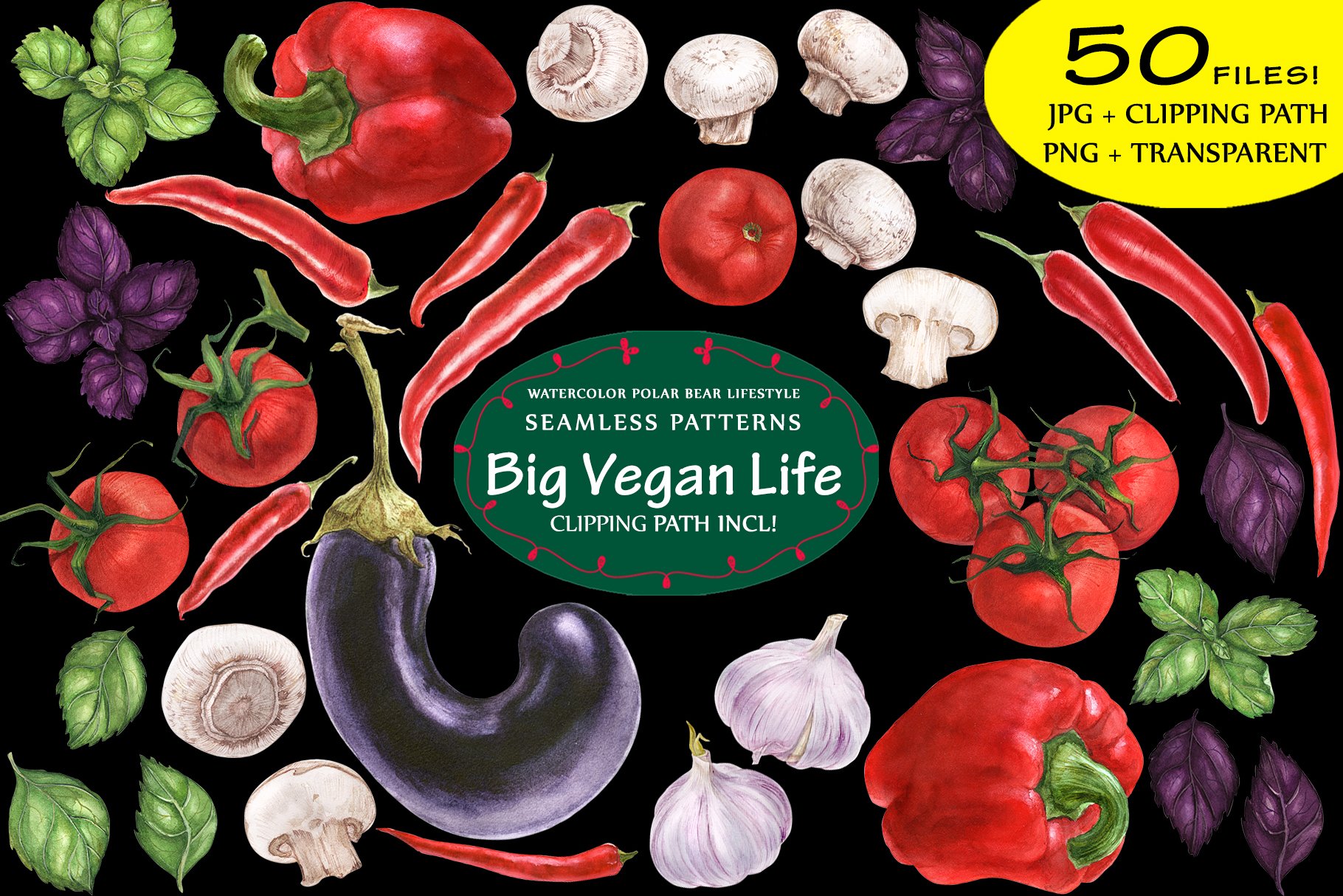 The main page is a preview of vegetables on a black sea background.