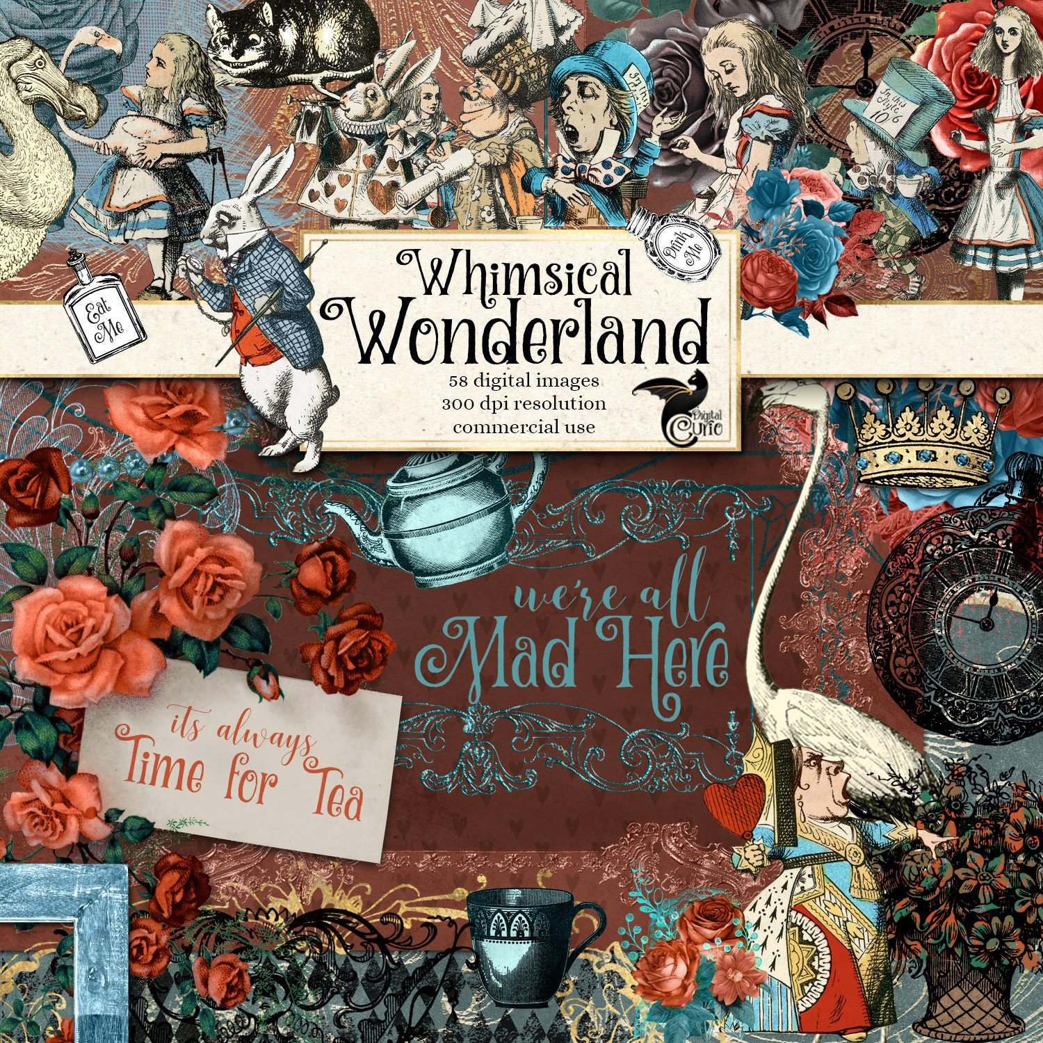 Prints of whimsical wonderland alice in wonderland tea party.
