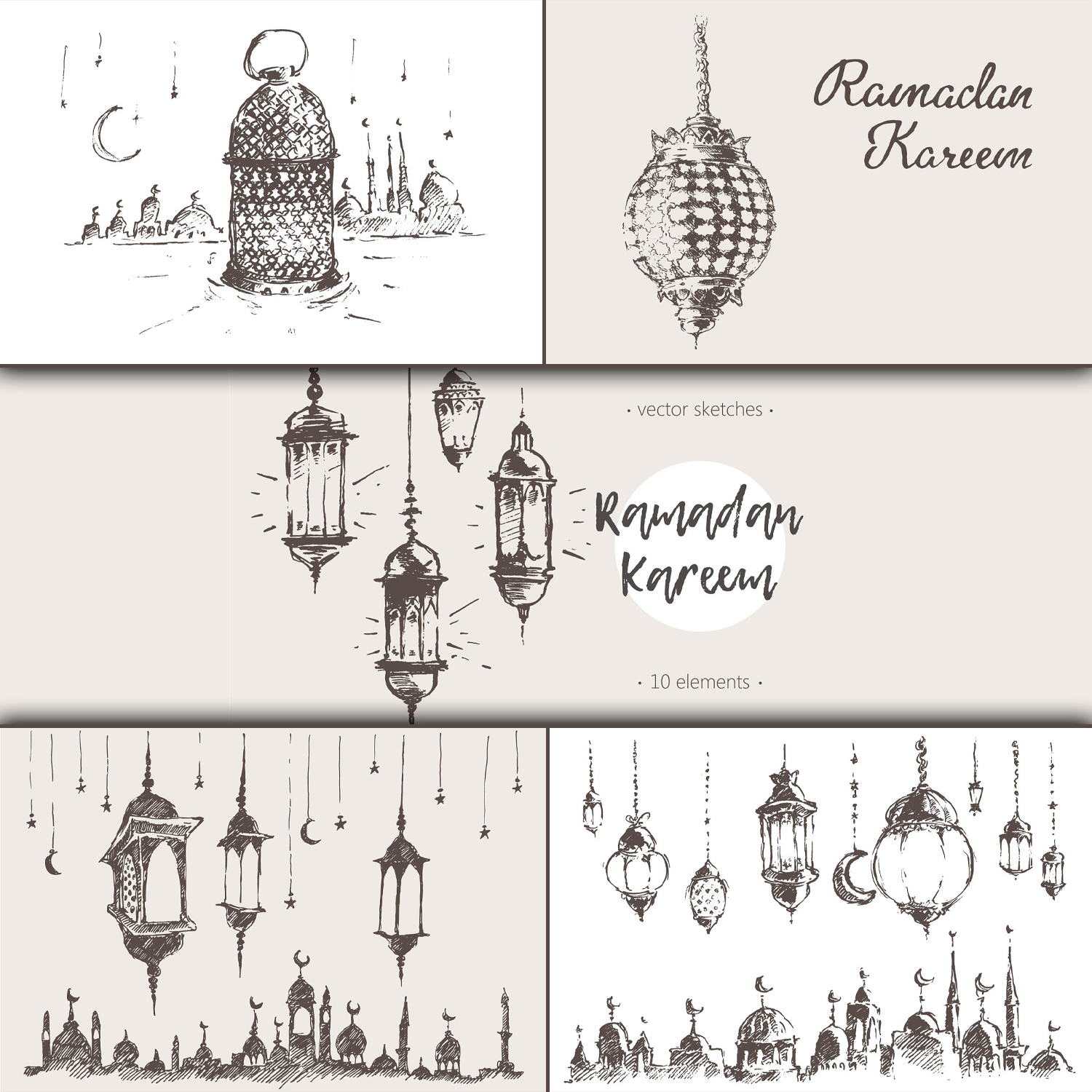 Prints of big set of ramadan kareem sketches.