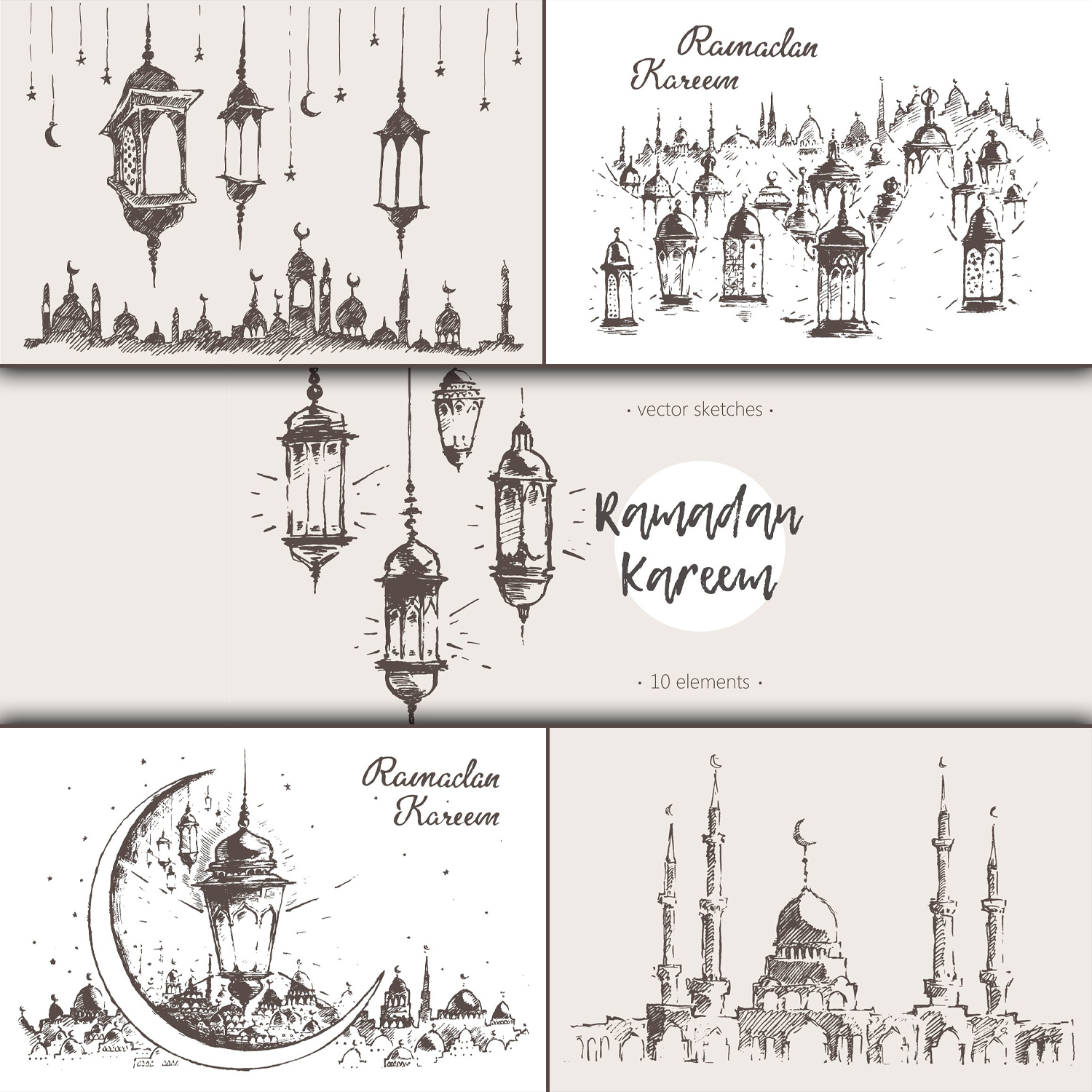 Preview big set of ramadan kareem sketches.