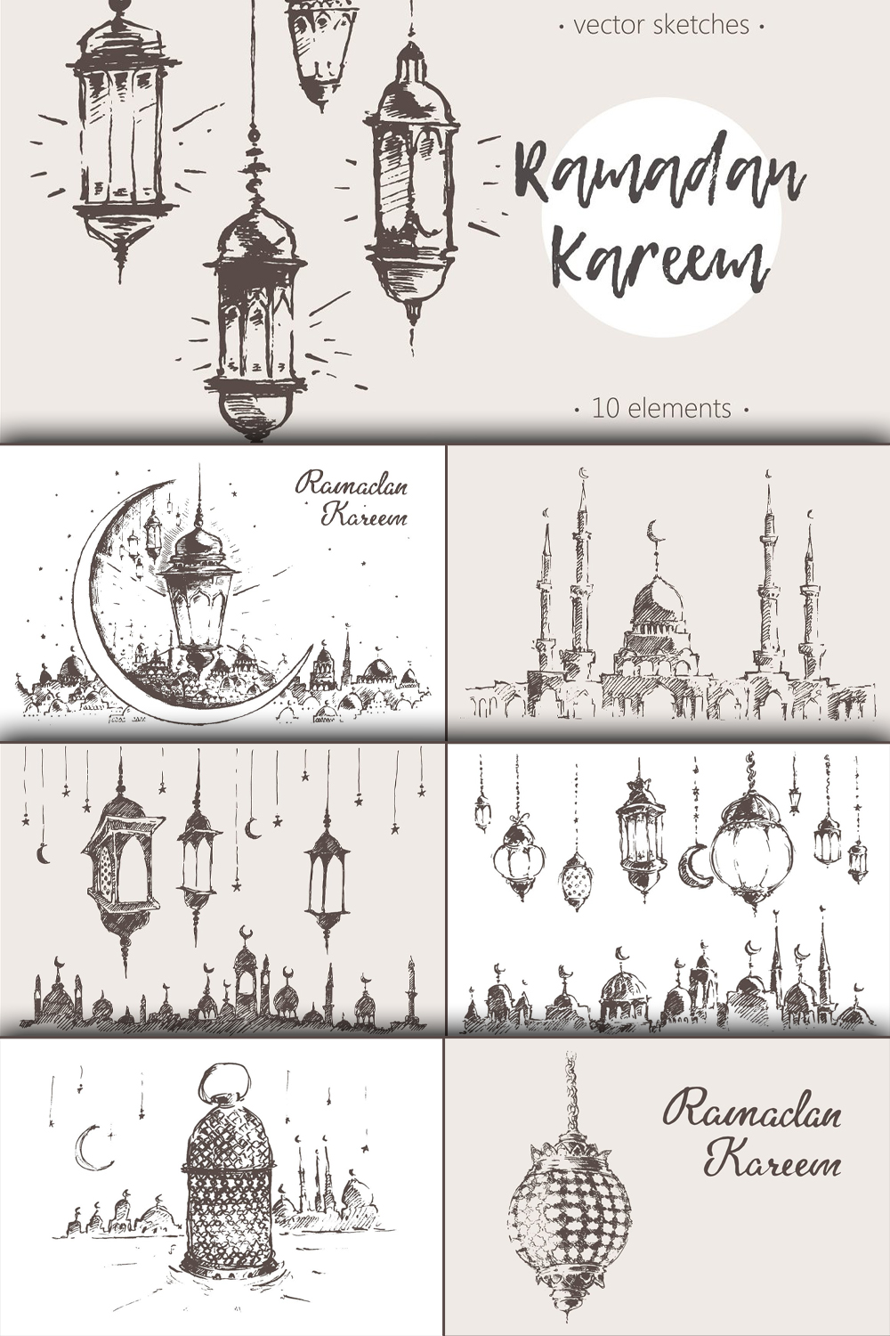 Big set of ramadan kareem sketches of pinterest.