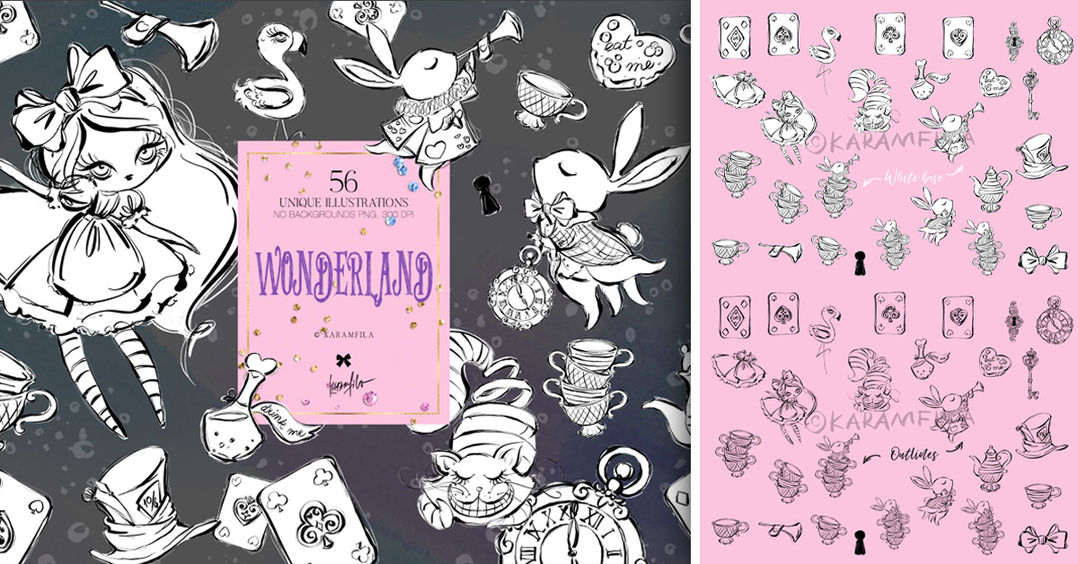 Alice In Wonderland Doodle Clipart – MasterBundles