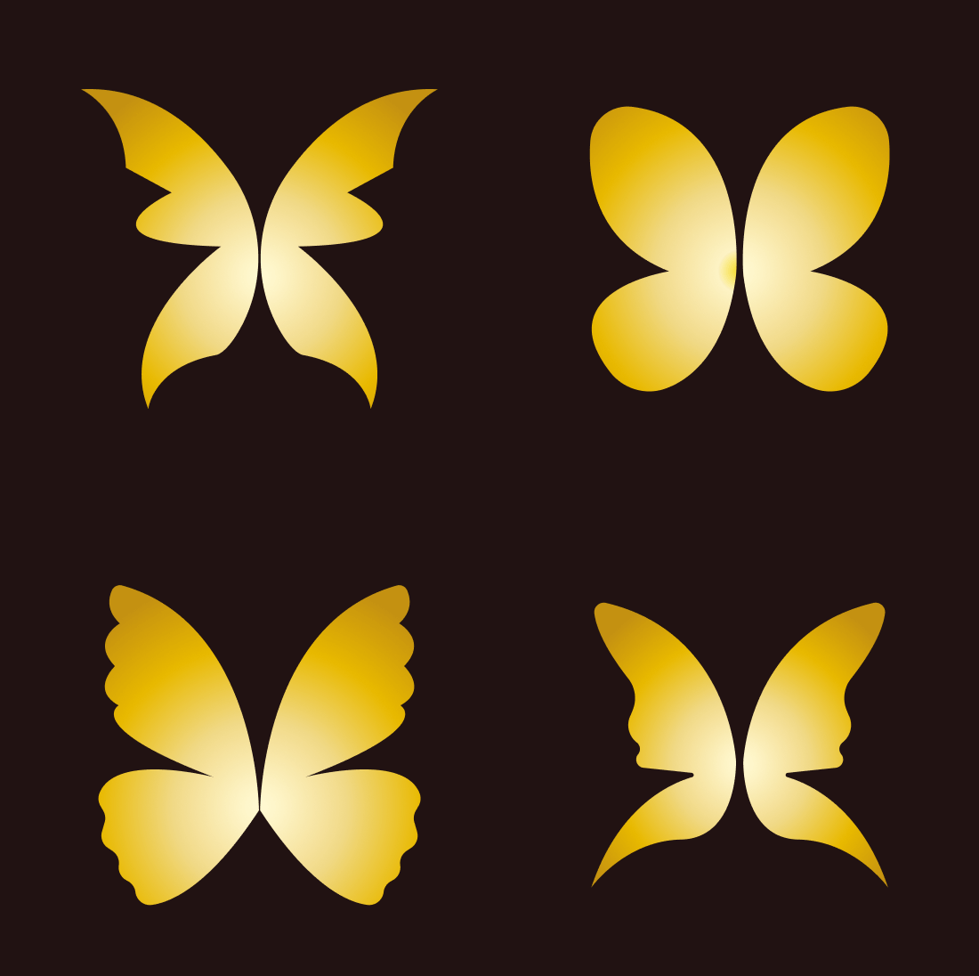 Set of four yellow butterflies on a black background.