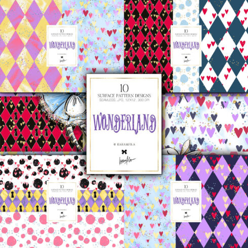 Prints of alice in wonderland basic patterns.