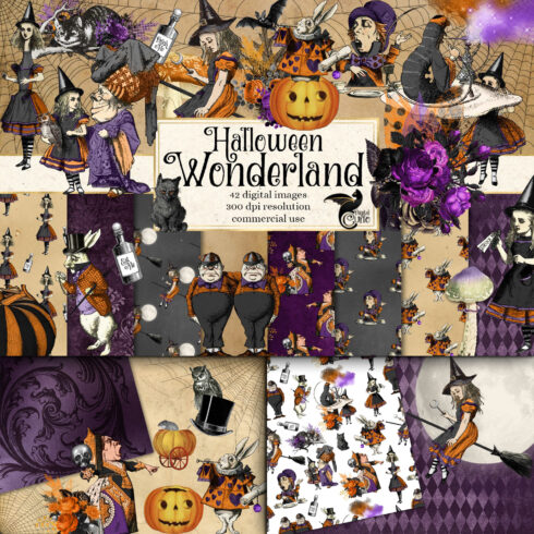 Prints of halloween wonderland clipart and digital paper.