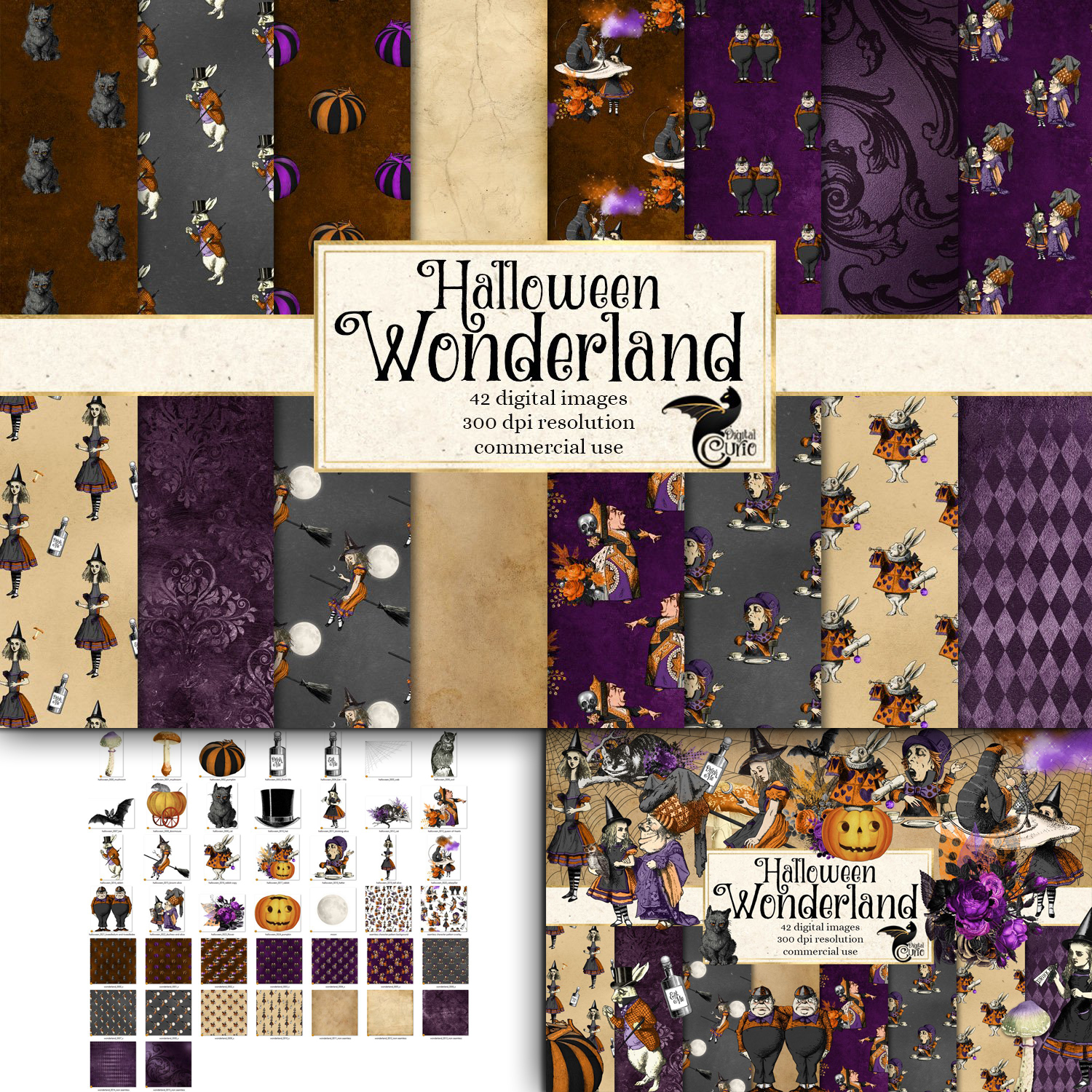 Preview halloween wonderland clipart and digital paper.