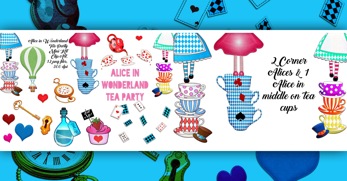 Alice's Wonderland Tea Party Clip Art and Digital Paper / PNG