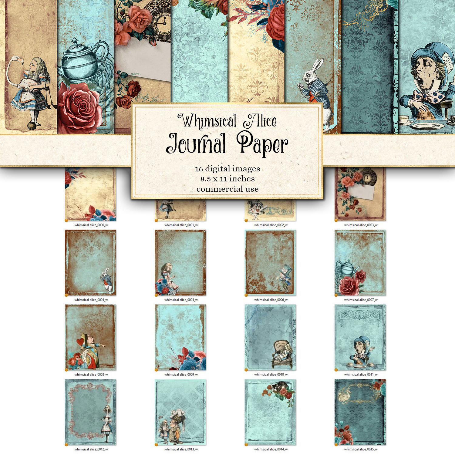 Whimsical alice in wonderland journal paper preview.