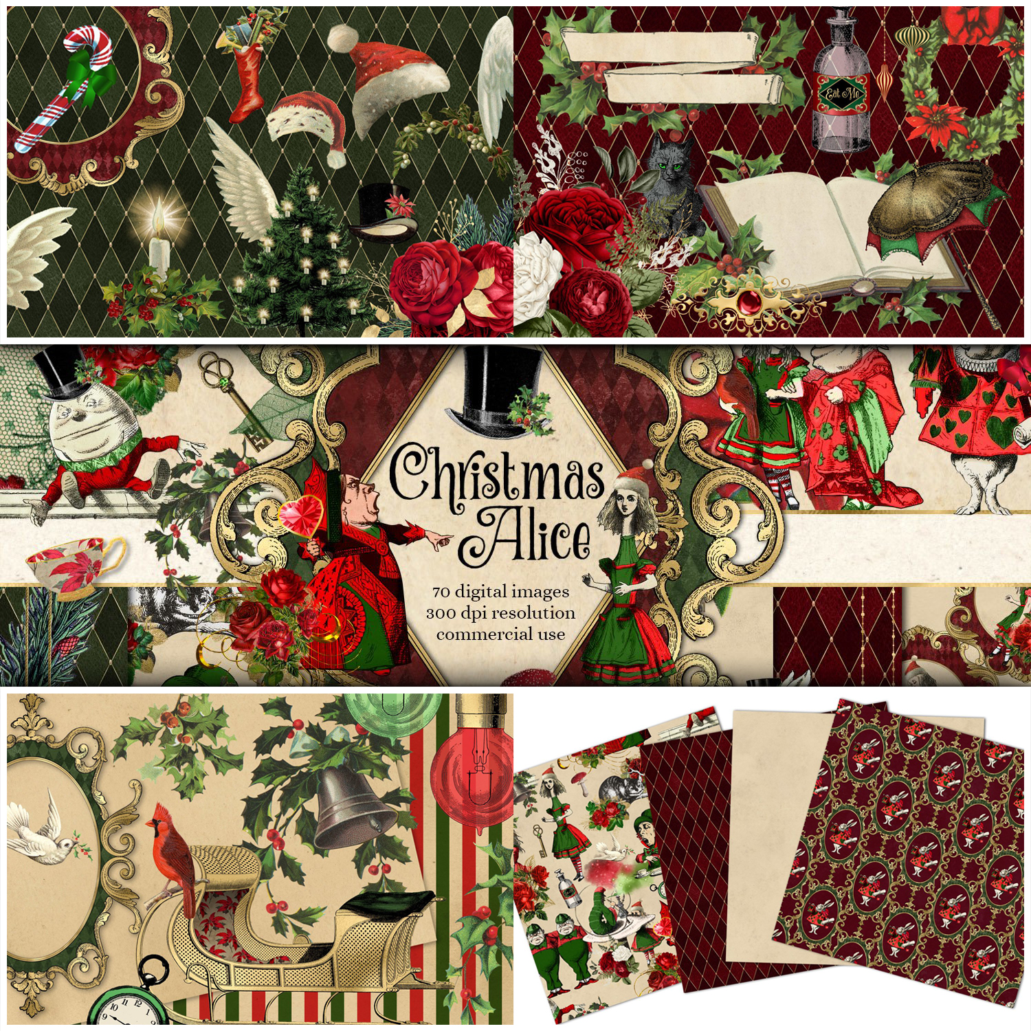 Prints of christmas alice in wonderland clipart.
