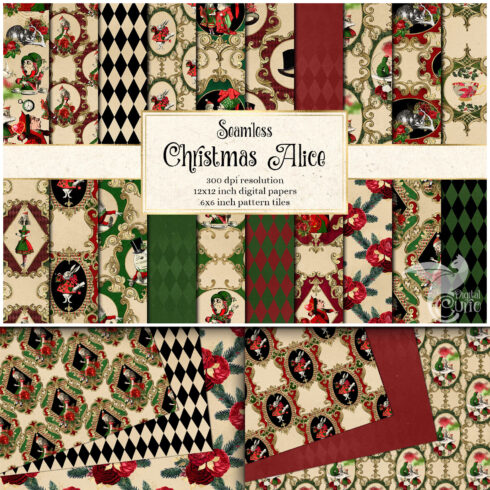 Prints of christmas alice in wonderland digital paper.