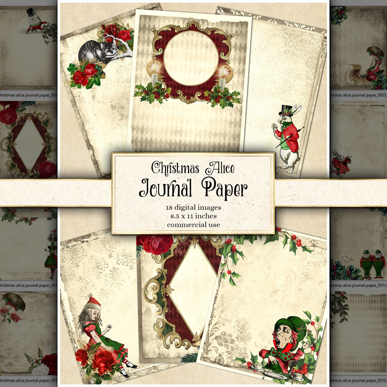 Preview christmas alice in wonderland journal paper.
