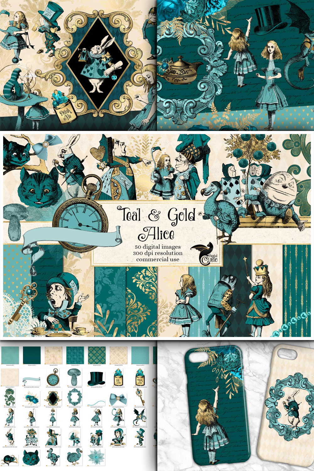 Teal and gold alice in wonderland graphics of pinterest.