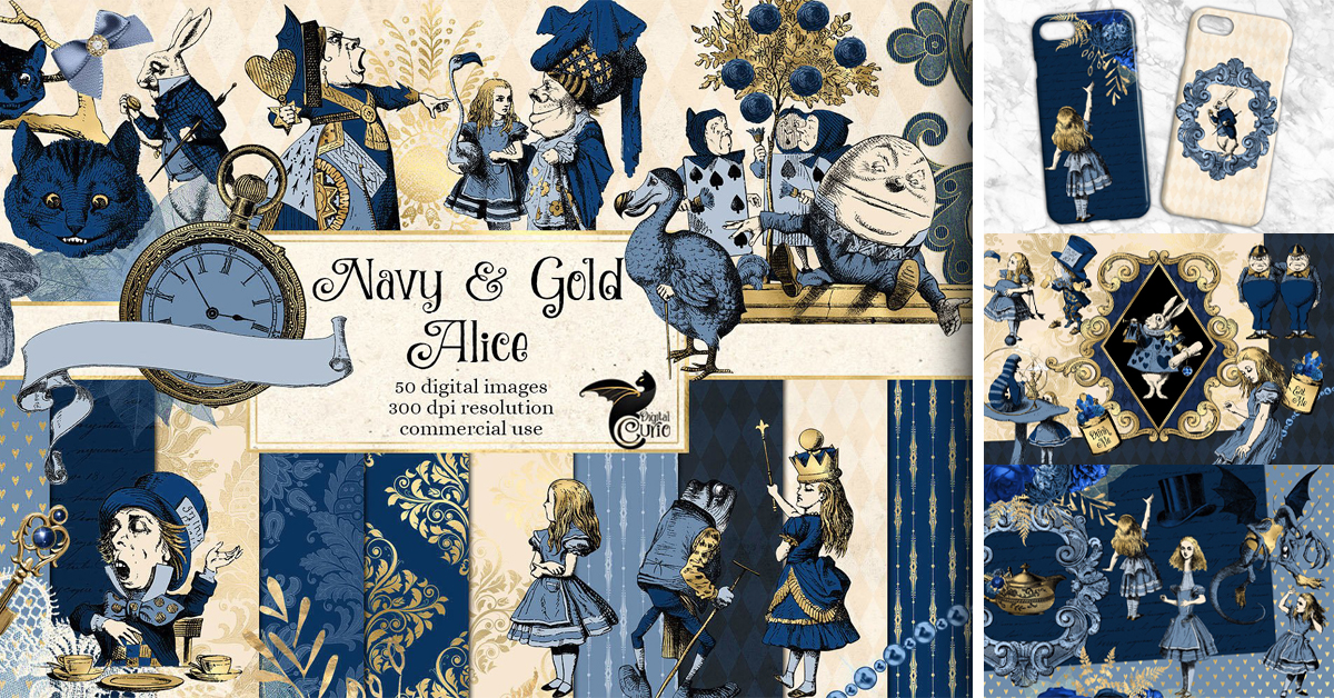 Navy Blue And Gold Alice In Wonderland Graphics – MasterBundles