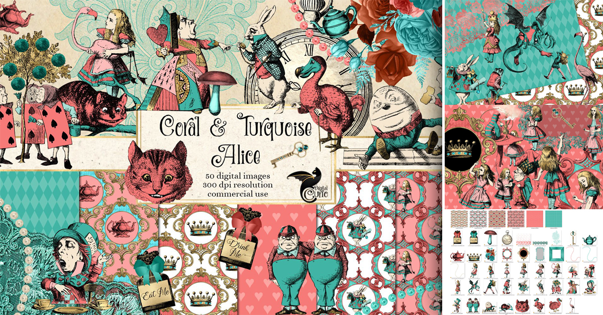 Coral And Turquoise Alice In Wonderland Graphics – MasterBundles
