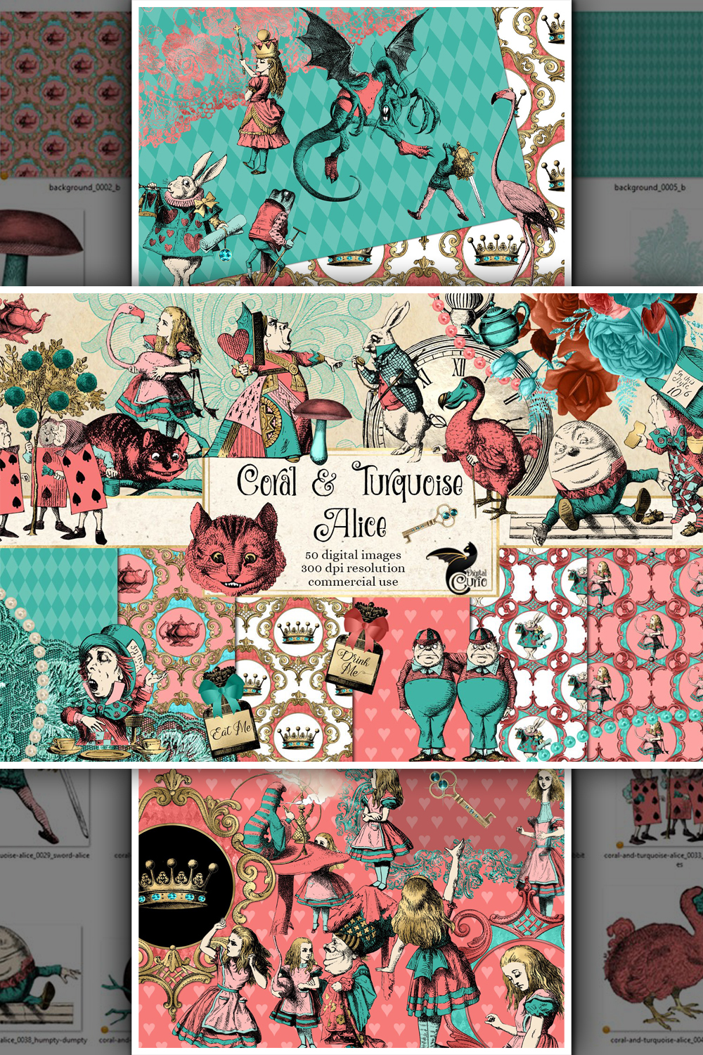 Coral and turquoise alice in wonderland graphics of pinterest.