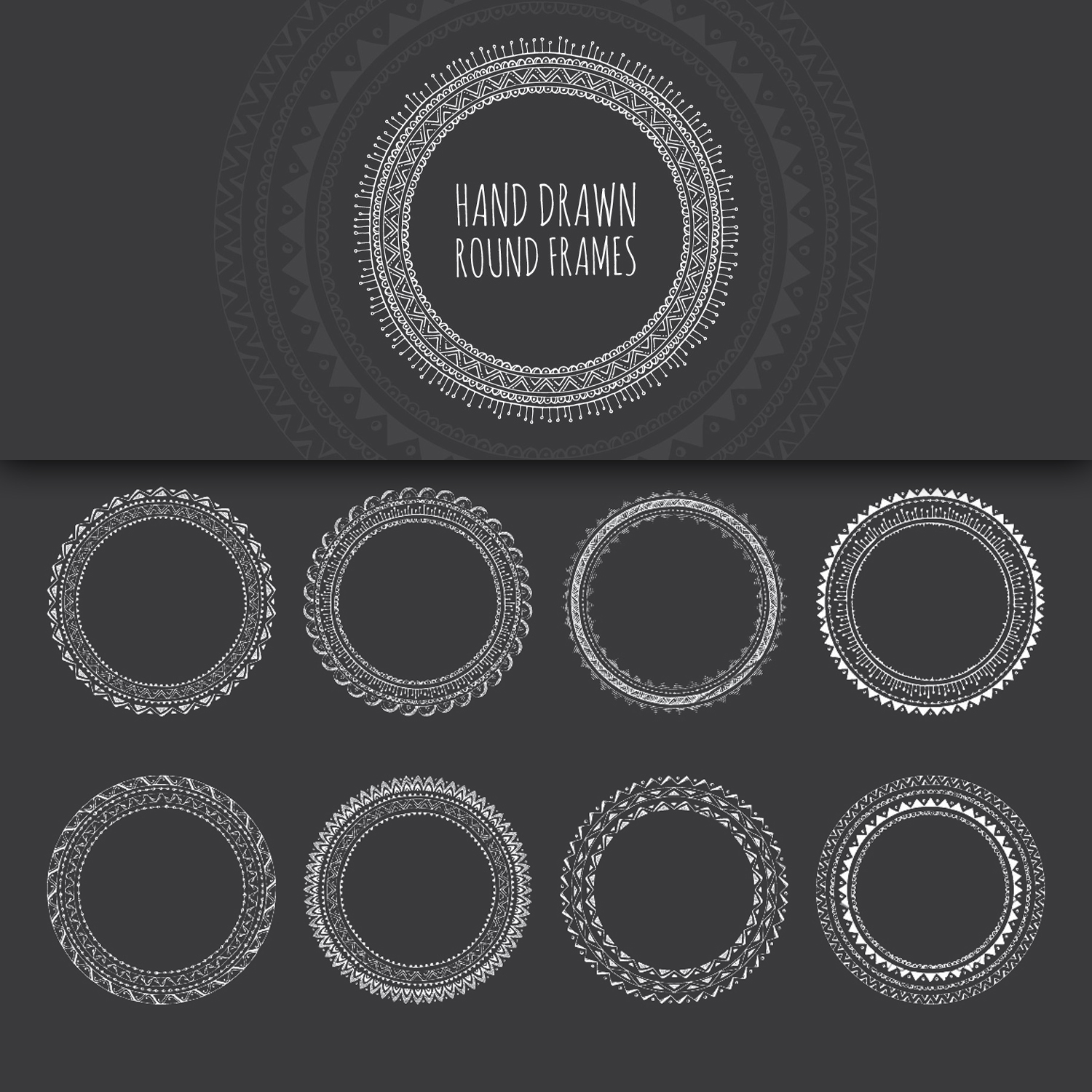 Preview hand drawn decorative round frames.