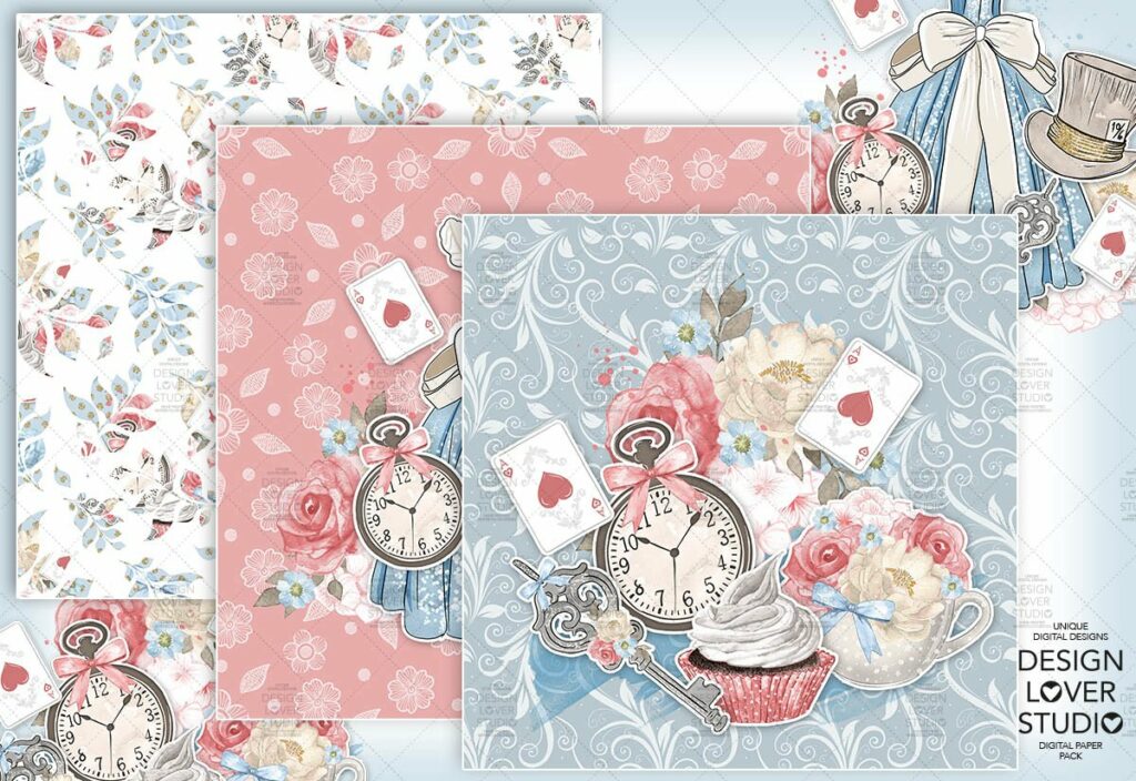 Alice In Wonderland Digital Paper Masterbundles 1927