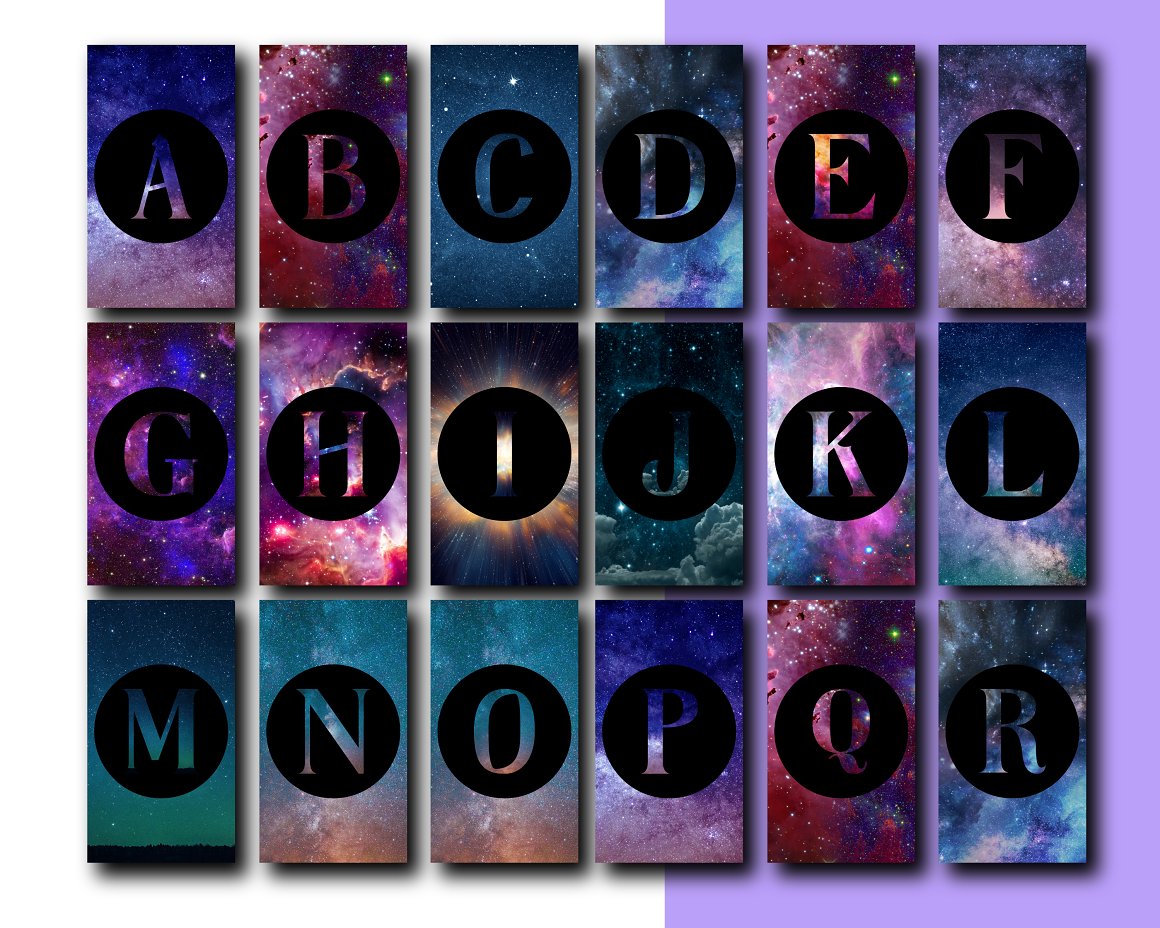 The entire alphabet with a space theme.