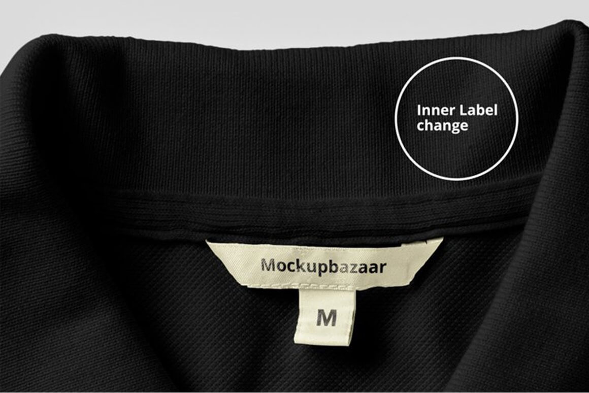 The back collar of the black t-shirt has a label with the size of the t-shirt.