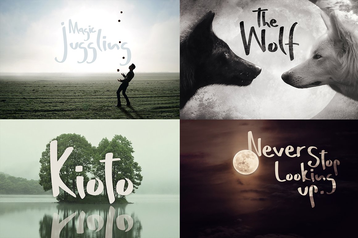 Different four images using script font.