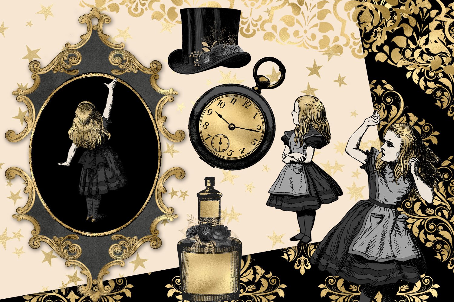 Black And Gold Alice In Wonderland Graphics MasterBundles