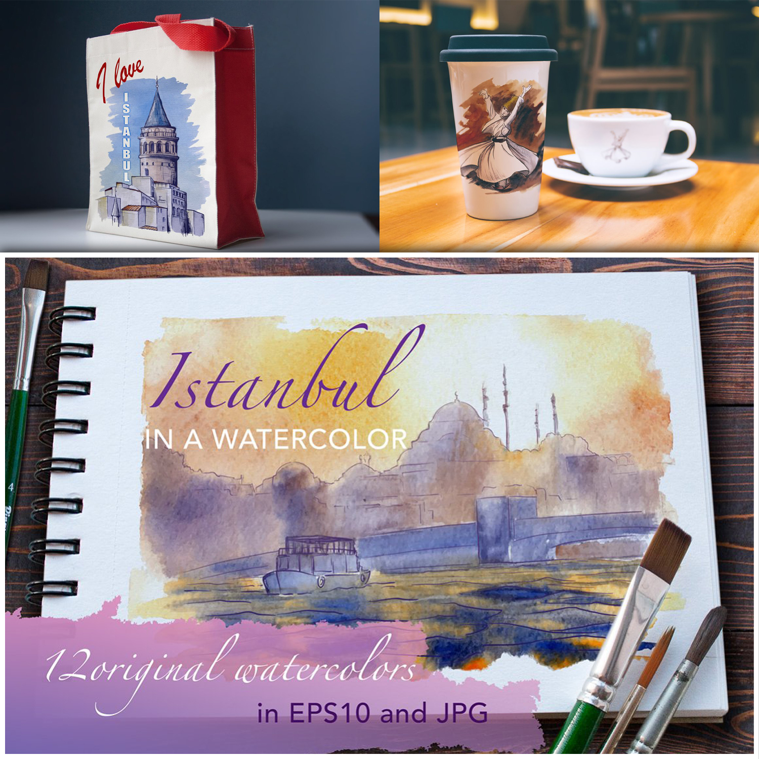 Prints of istanbul in watercolor.
