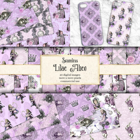 Prints of lilac alice in wonderland digital paper.