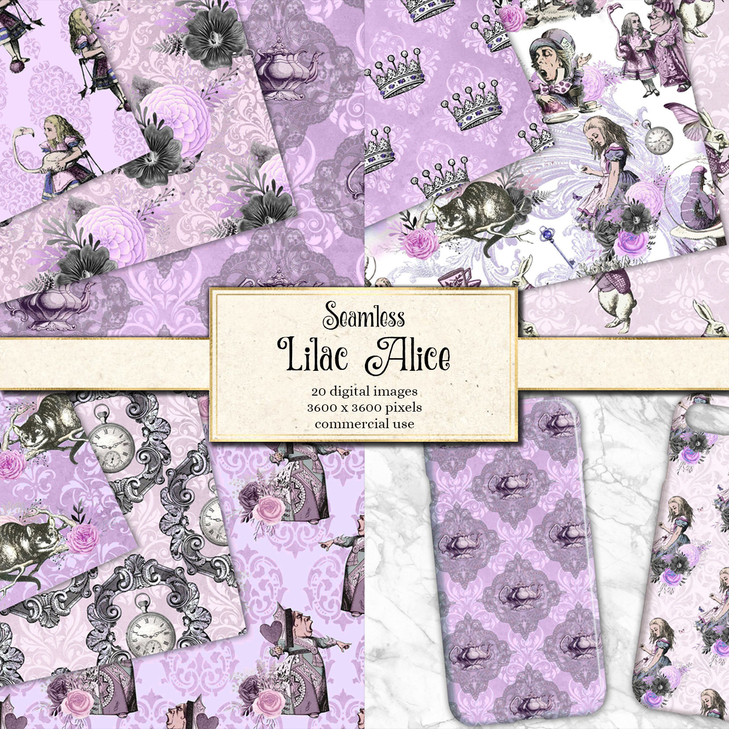 Preview lilac alice in wonderland digital paper.