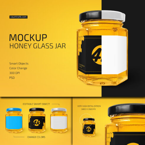 Prints of honey glass jar mockup.