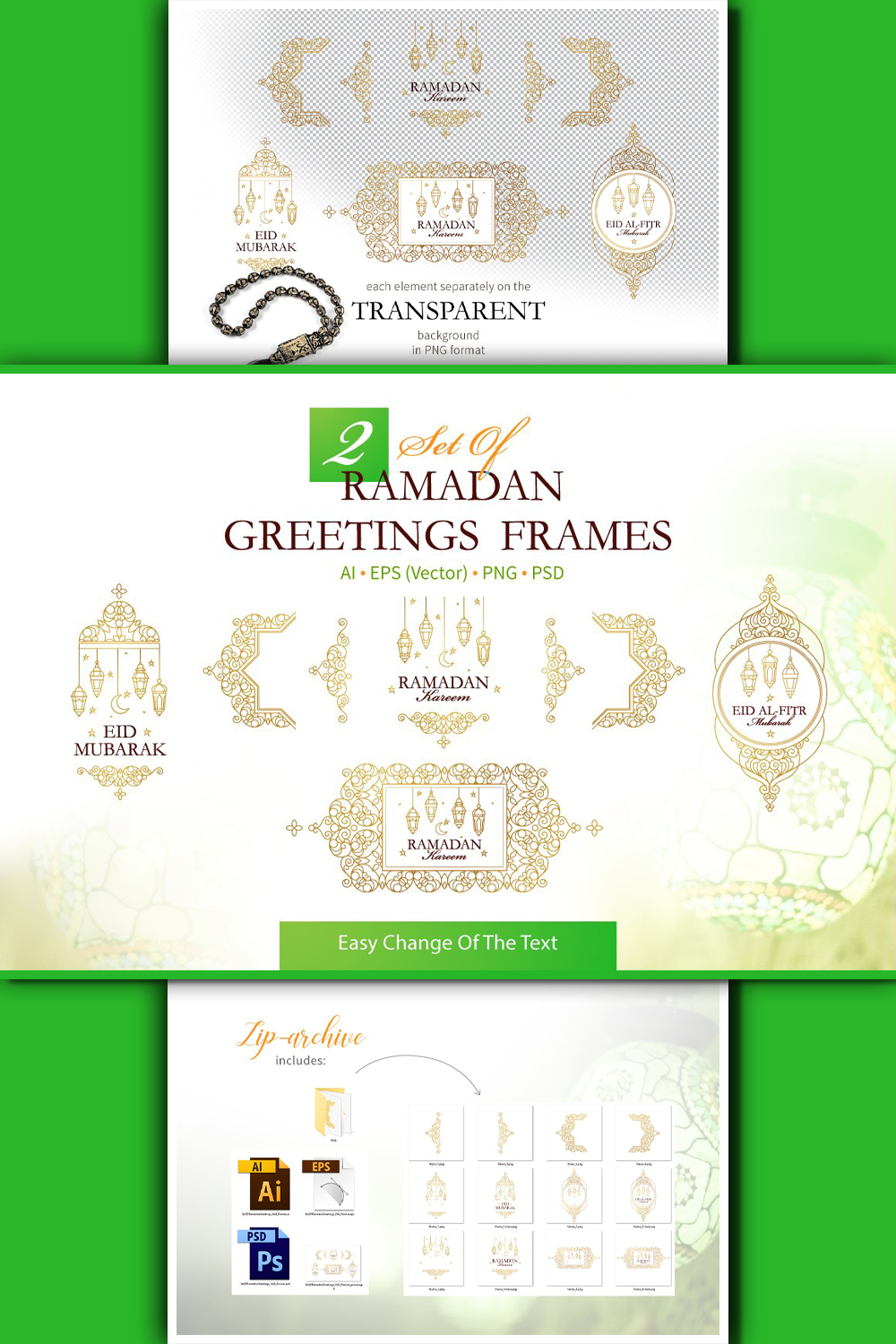Set of ramadan greetings frames of pinterest.
