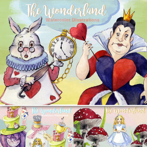 Prints of watercolor alice in wonderland clipart by whimseez.