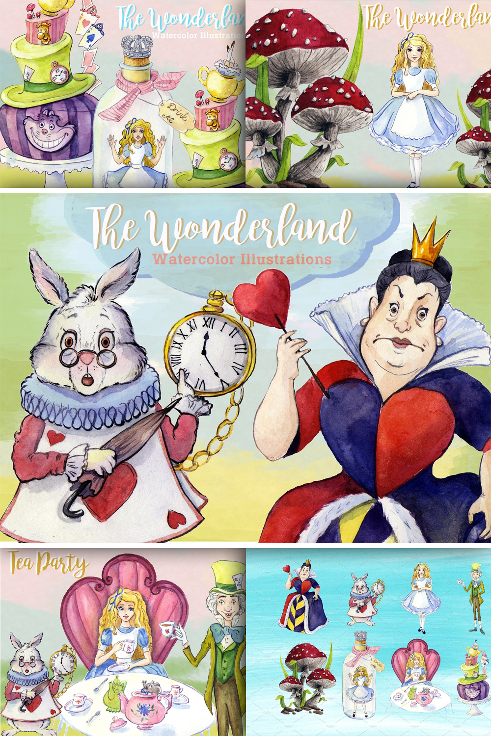Watercolor alice in wonderland clipart by whimseez of pinterest.