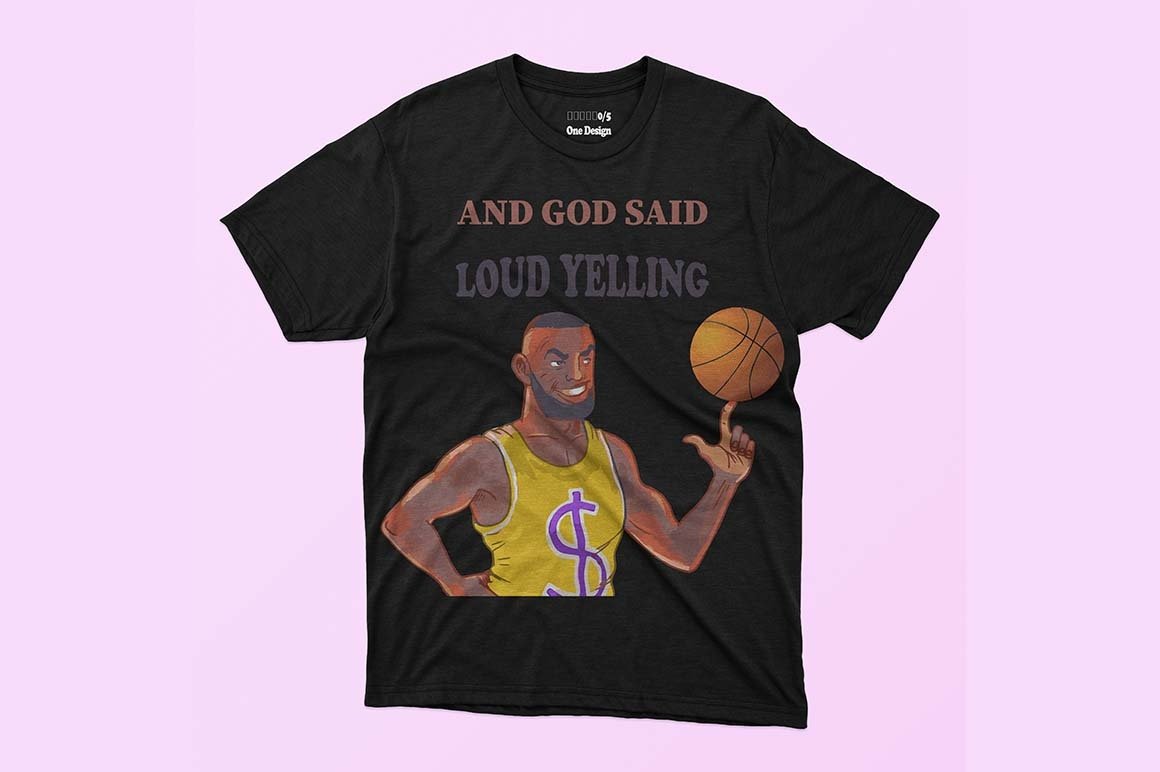 T-shirt print image of a basketball player with a ball.
